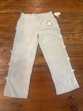 Sanrio Cinnamon Roll Light Gray Wide Leg Pants with Pink Bow Side Trim